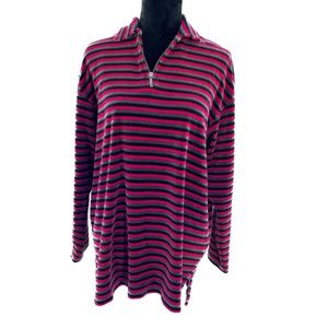 Eddie Bauer Velour 1/4 Zip Pullover Sweatshirt Red/Gray/Black Stripe Size Medium